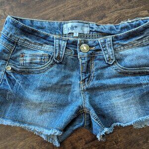Jolt Denim Shorts Red White Blue Raw Hem Embroidered Jeans Junior - Size 3